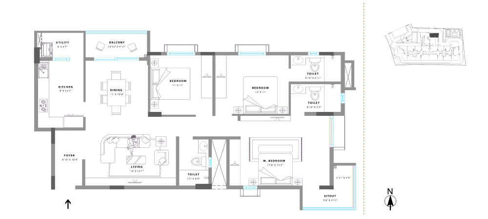 Unit No. 02 Super Built Up Area: 1684 sq. ft. RERA Carpet Area: 1211 sq. ft. Balcony Area: 132 sq. ft.