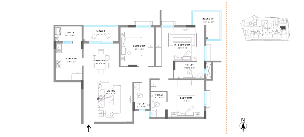 Unit No. 05 Super Built Up Area: 1749 sq. ft. RERA Carpet Area: 1232 sq. ft. Balcony Area: 157 sq. ft.