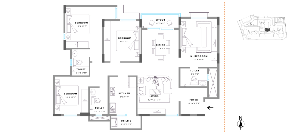 Unit No. 13 Super Built Up Area: 1708 sq. ft. RERA Carpet Area: 1284 sq. ft. Balcony Area: 77 sq. ft.