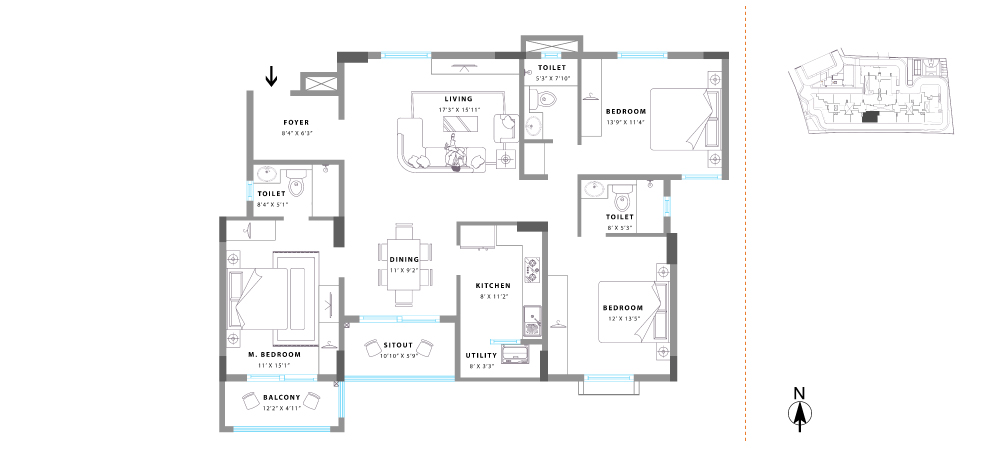 Unit No. 15 Super Built Up Area: 1735 sq. ft. RERA Carpet Area: 1244 sq. ft. Balcony Area: 134 sq. ft.