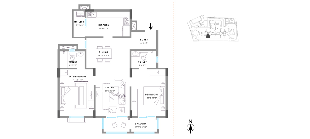 Unit No. 16  Super Built Up Area: 1309 sq. ft.  RERA Carpet Area: 939 sq. ft.  Balcony Area: 107 sq. ft.