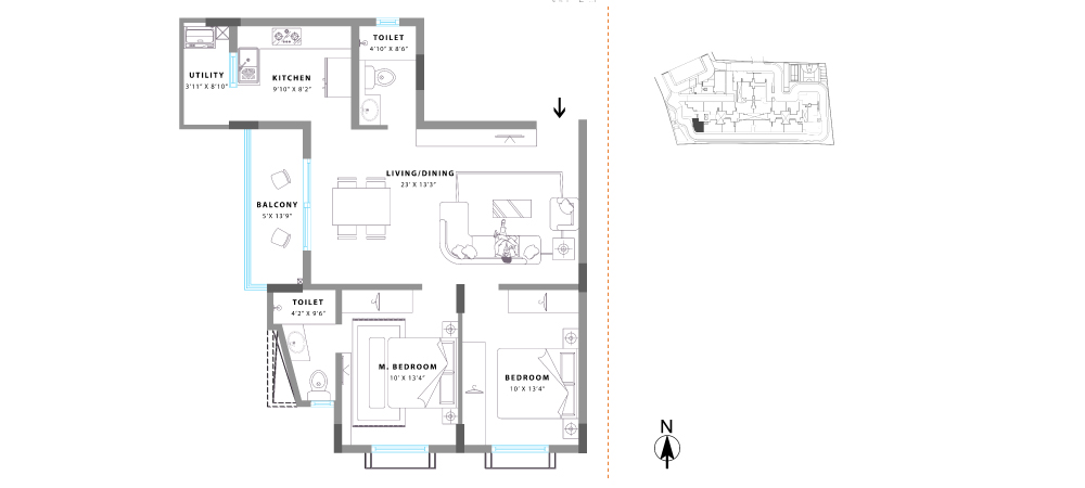 Unit No. 20 Super Built Up Area: 1107 sq. ft. RERA Carpet Area: 786 sq. ft. Balcony Area: 95 sq. ft.